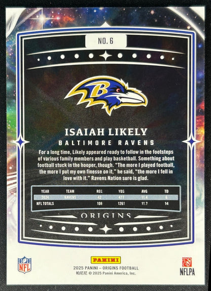 Isaiah Likely 2025 Origins Ravens Sports Trading Cards