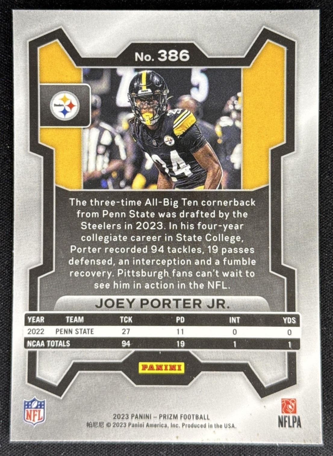 Joey Porter Jr. 2023 Panini Prizm Steelers Sports Trading Card