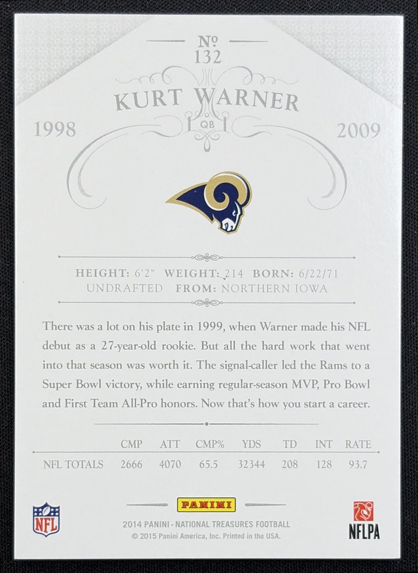 Kurt Warner 2014 Panini National Treasures /99 Cardinals