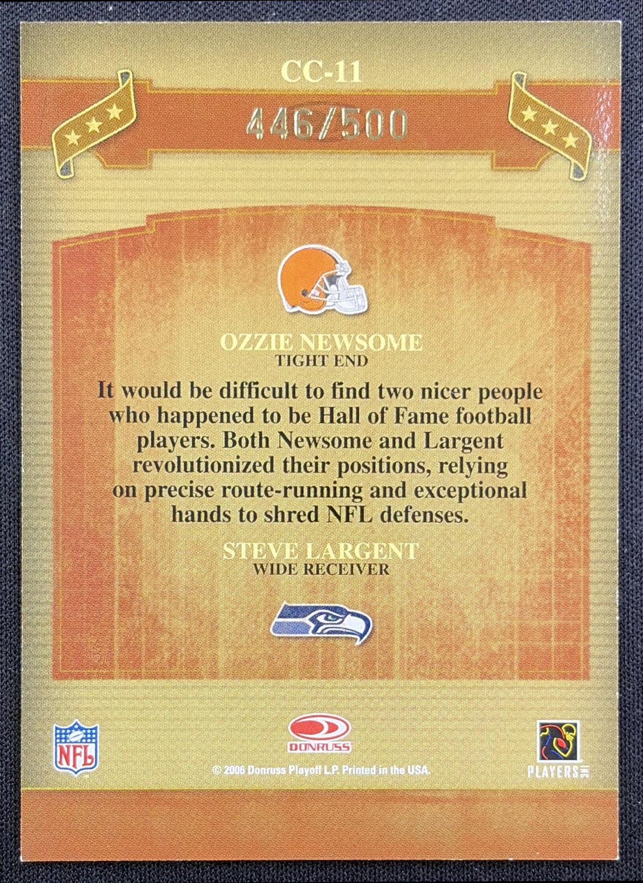 Ozzie Newsome Steve Largent 2006 Donruss Classics Classic Combos Bronze /500 Lions