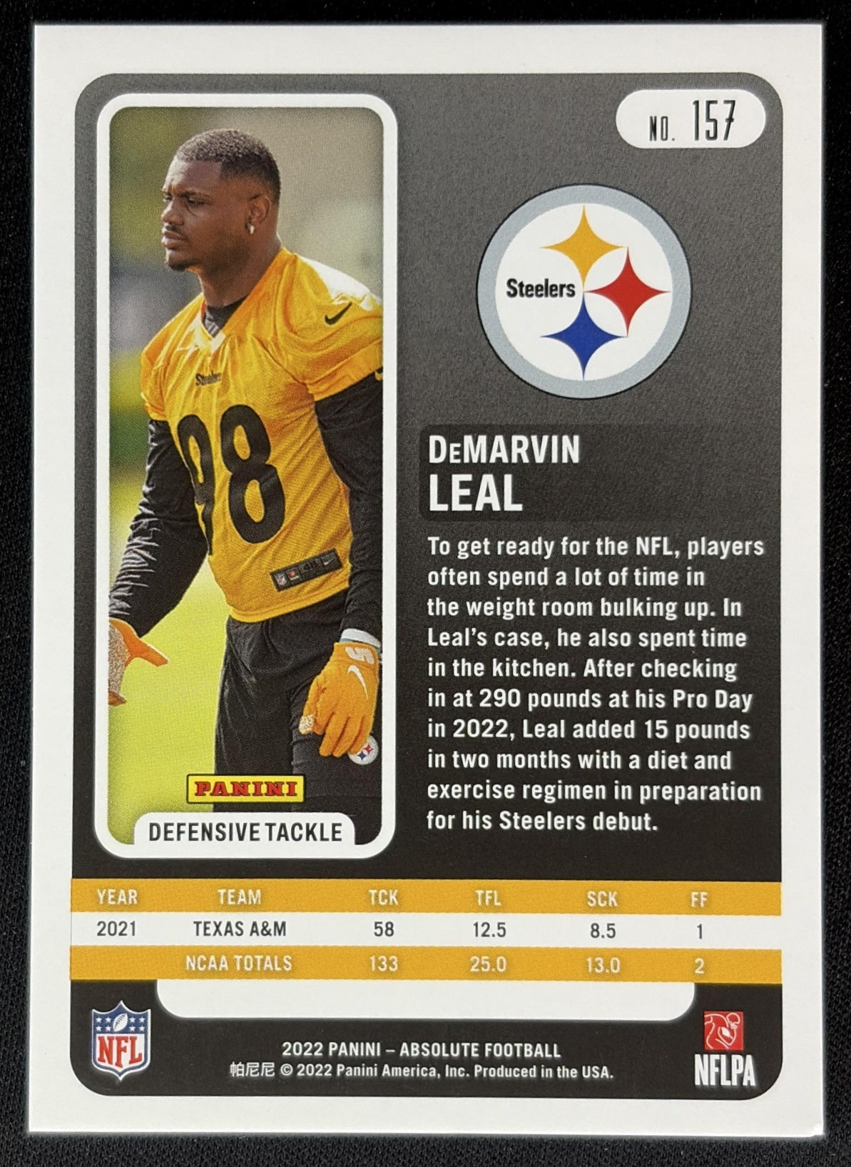 DeMarvin Leal 2022 Panini Absolute Spectrum Red /100 Steelers back