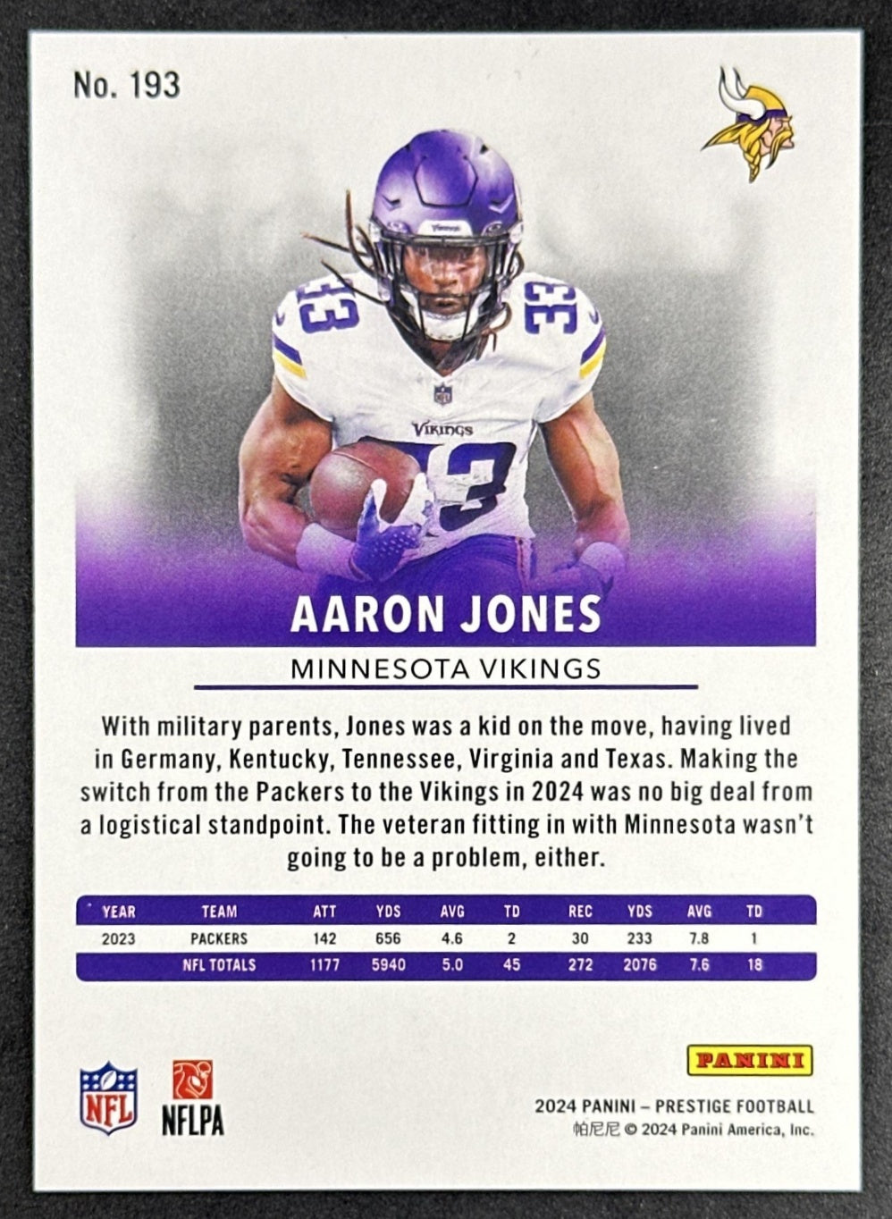 Aaron Jones 2024 Panini Prestige Green Xtra Points /299 Vikings Sports Trading Card