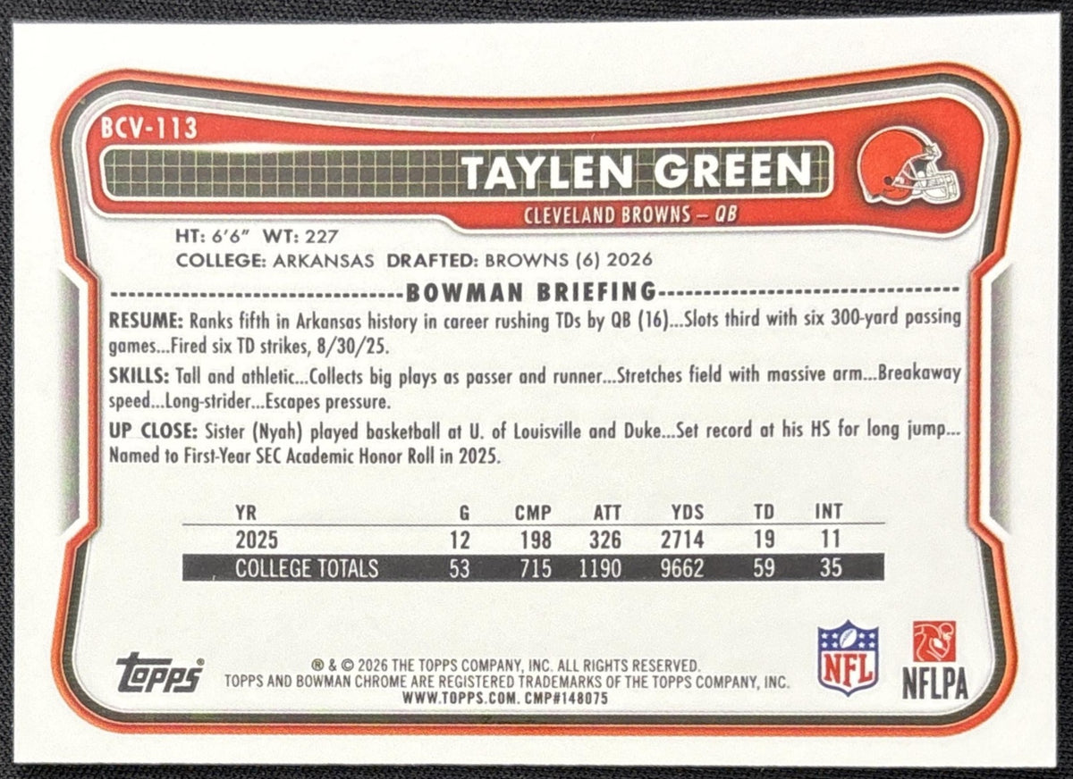Taylen Green 2026 Bowman Chrome NFL Mojo Refractor Browns Sports Trading Card