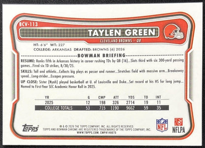 Taylen Green 2026 Bowman Chrome NFL Mojo Refractor Browns Sports Trading Card