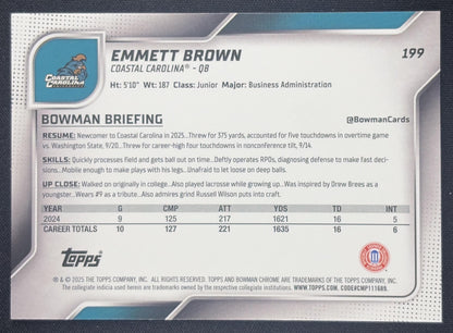 Emmett Brown 2025 Bowman Chrome University Prospects Yellow Mini-Diamond Refractor /350 Chanticleers