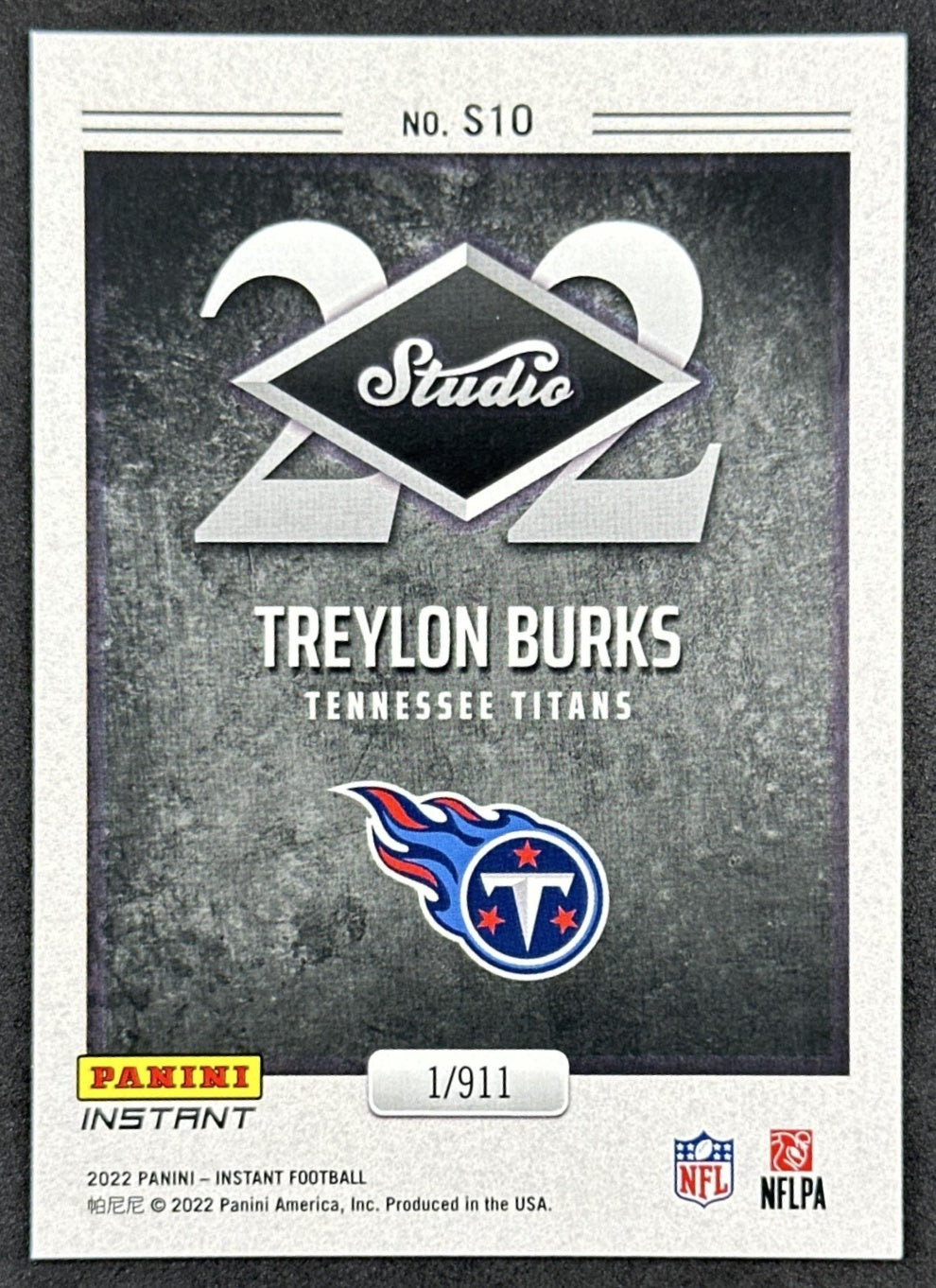 Treylon Burks 2022 Panini Instant Studio Rookie /911 Titans Commanders back sports trading card