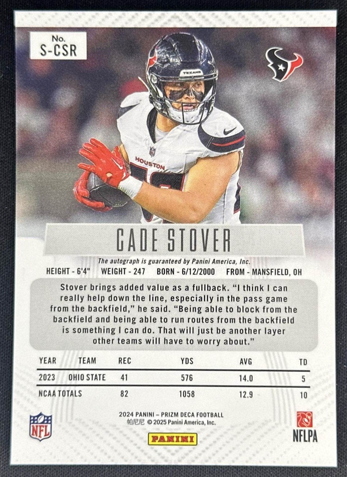 Cade Stover 2024 Panini Prizm Deca Signatures Silver Texans Sports Trading Cards