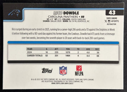 Rico Dowdle 2025 Topps Chrome Refractor Panthers Football