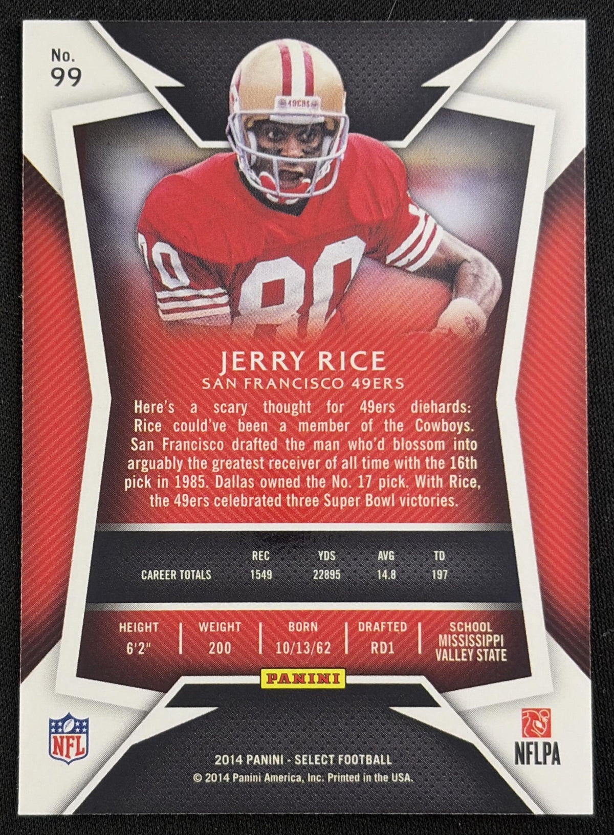 Jerry Rice 2014 Panini Select 49ers - back