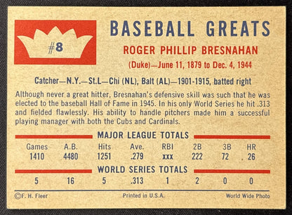 Roger Bresnahan 1960 Fleer Baseball Greats back