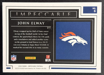 John Elway 2020 Panini Impeccable Silver Super Bowls /20 Broncos Sports Trading Cards