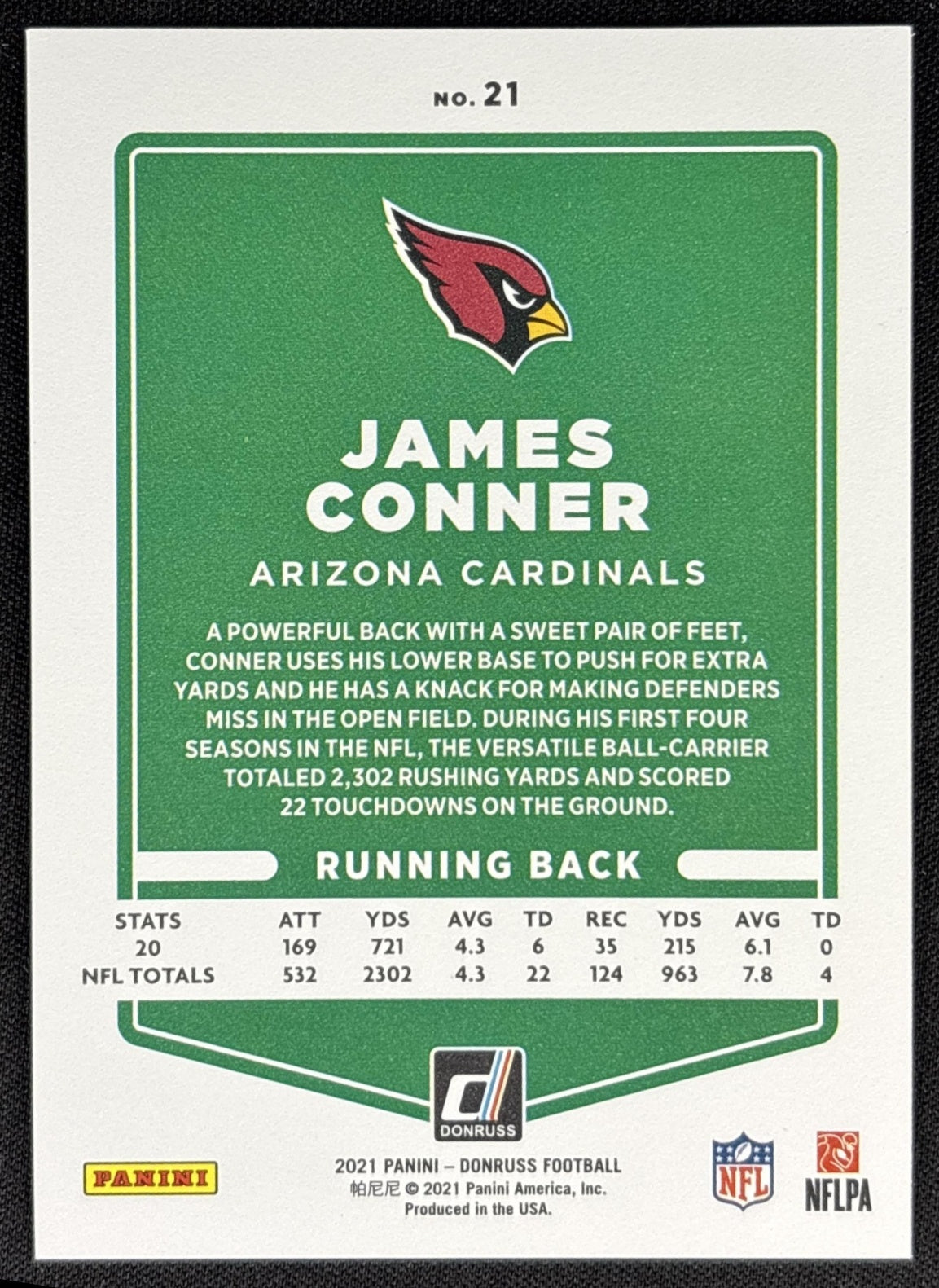 James Conner 2021 Panini Donruss Press Proof Premium Cardinals