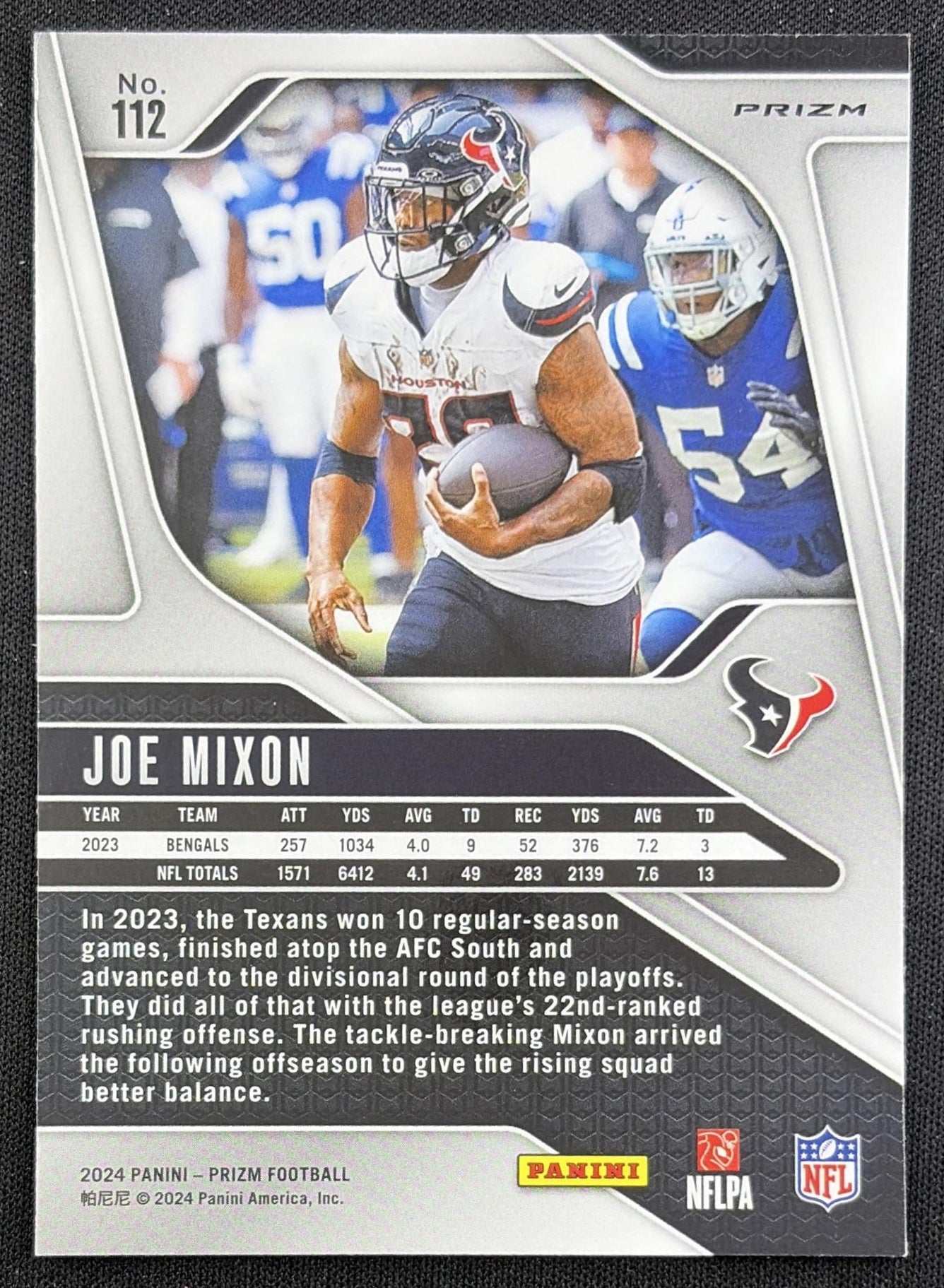 Joe Mixon 2024 Panini Prizm Green Wave Texans back