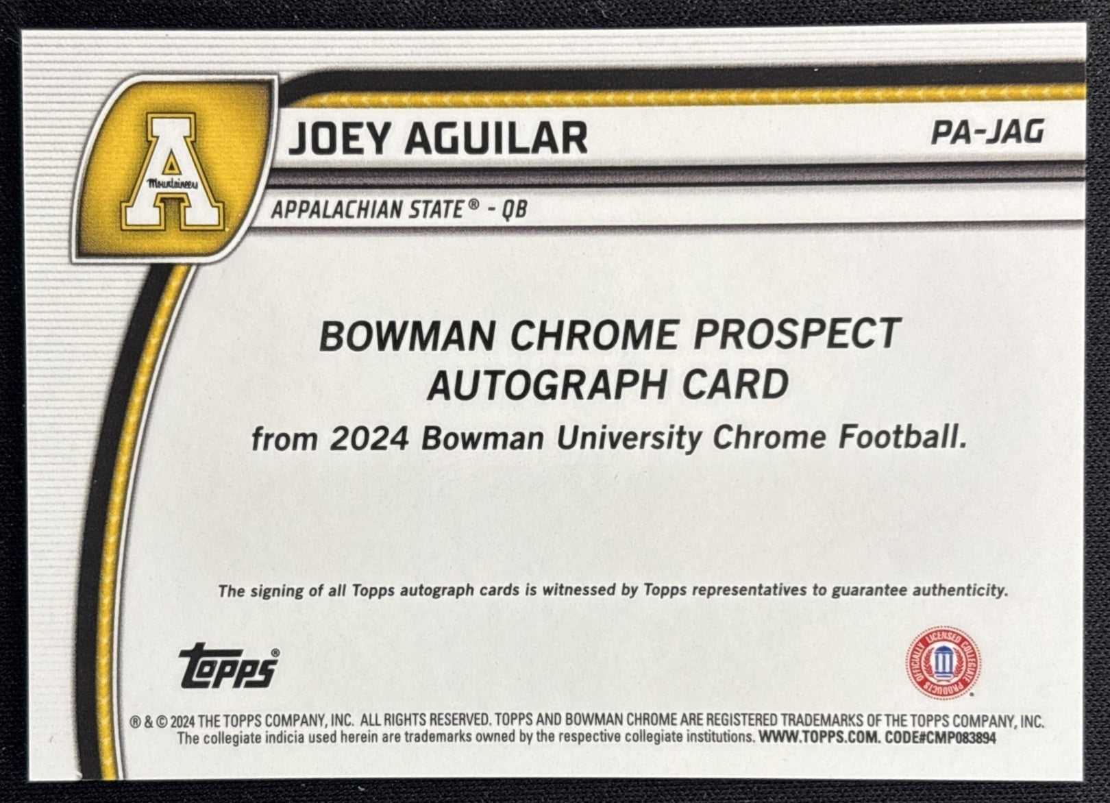 Joey Aguilar 2024 Bowman Chrome University Prospect Auto Gold Refractor /50 Sports Trading Cards