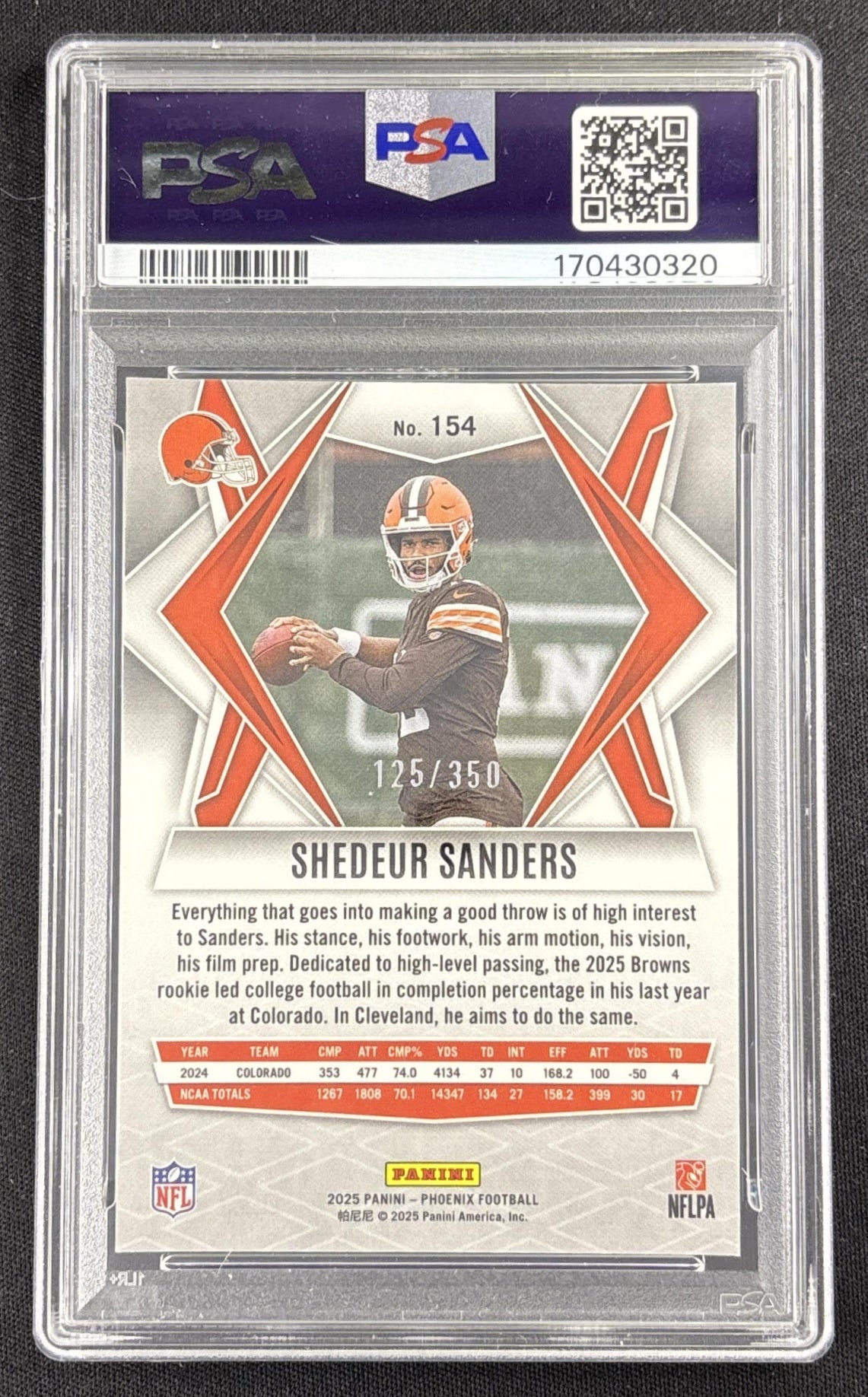 Shedeur Sanders 2025 Panini Phoenix Fire Burst Prizm /350 PSA 9 170430320