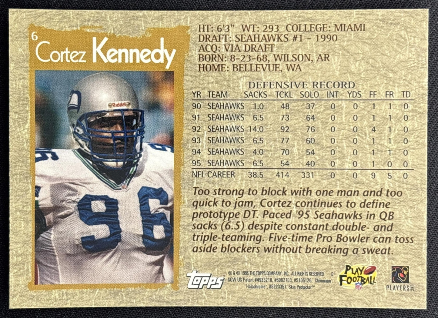 Cortez Kennedy 1996 Topps Chrome Seahawks Sports Trading Cards