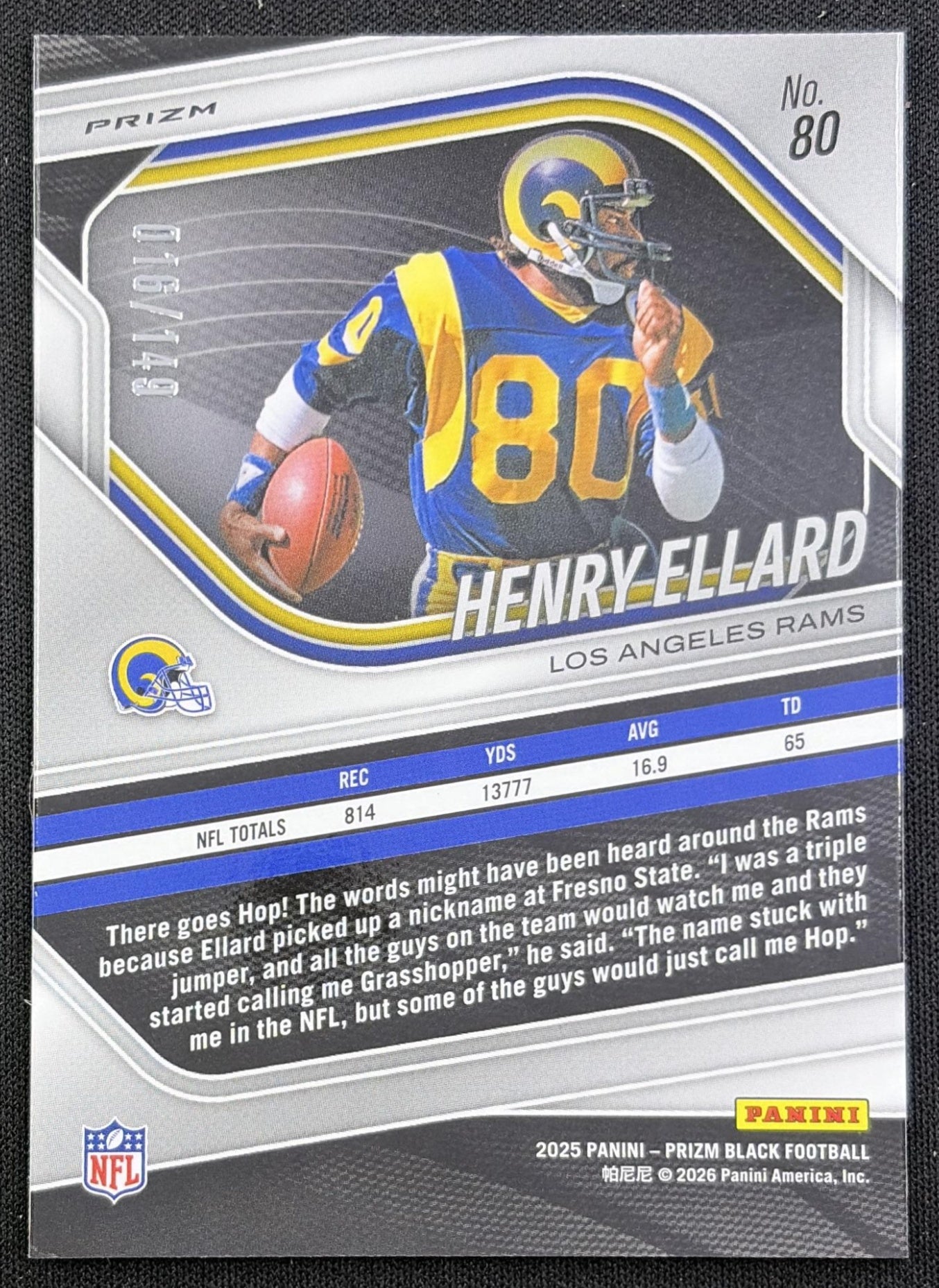 Henry Ellard 2025 Panini Prizm Black Purple Ice /149 Rams