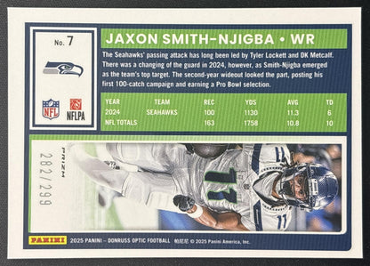 Jaxon Smith-Njigba 2025 Panini Donruss Optic Orange Prizm /299 Seahawks back