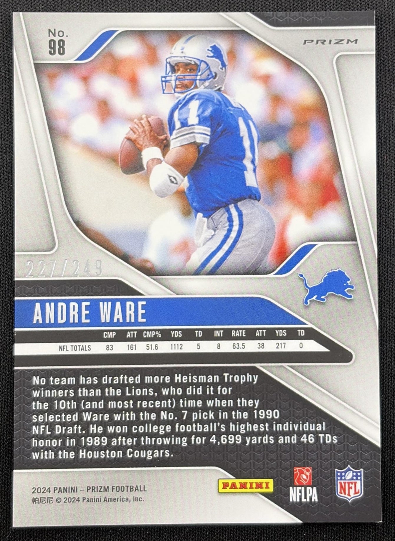 Andre Ware 2024 Panini Prizm Orange /249 Lions Detroit Lions