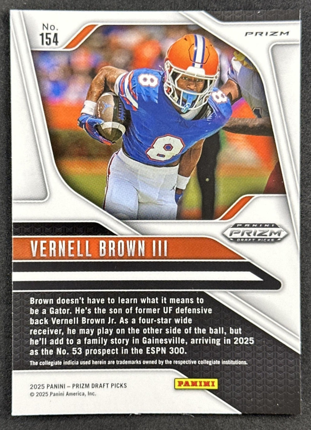 Vernell Brown III 2025 Panini Prizm Draft Picks Purple Wave Gators