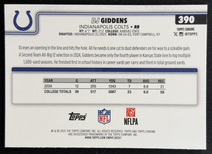 DJ Giddens 2025 Topps Chrome Rookie Green Geometric Refractor /99 Colts back