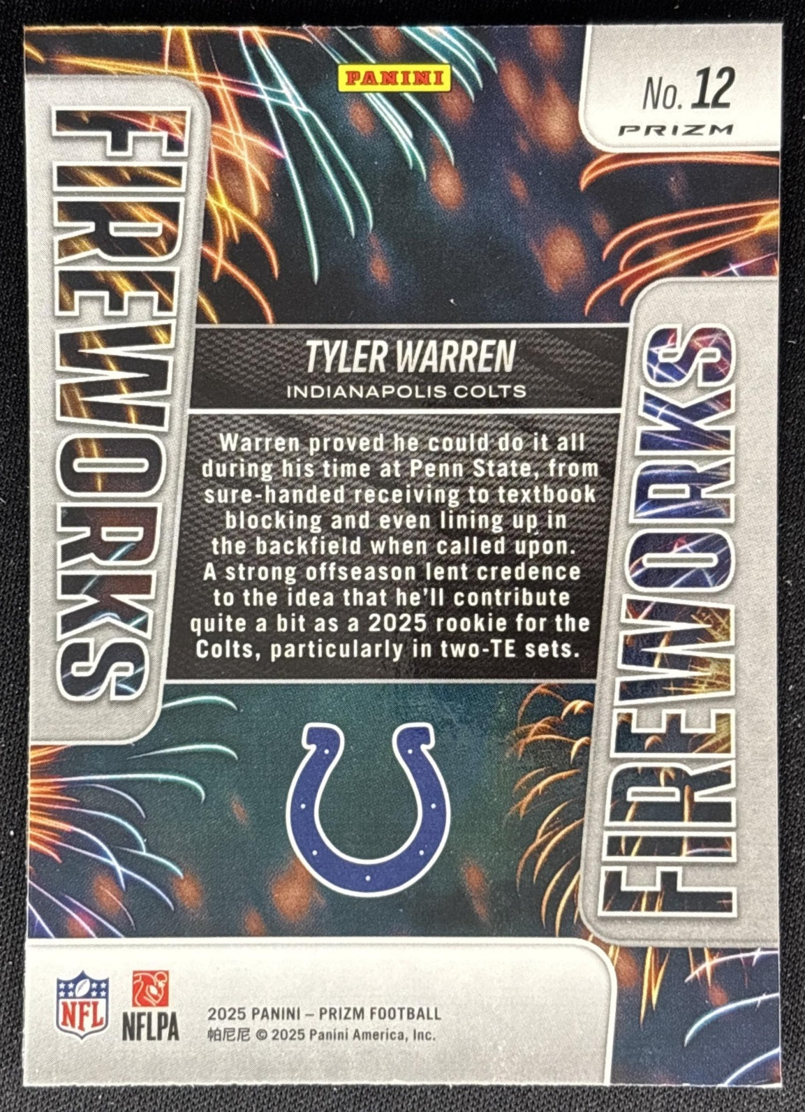 Tyler Warren 2025 Panini Prizm Fireworks Green Colts Sports Trading Cards