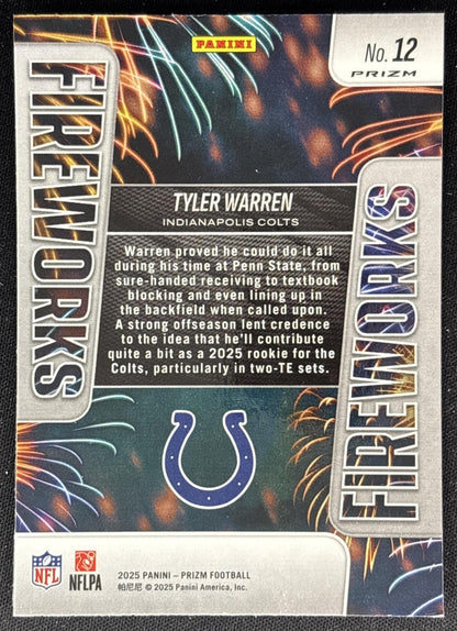Tyler Warren 2025 Panini Prizm Fireworks Green Colts Sports Trading Cards