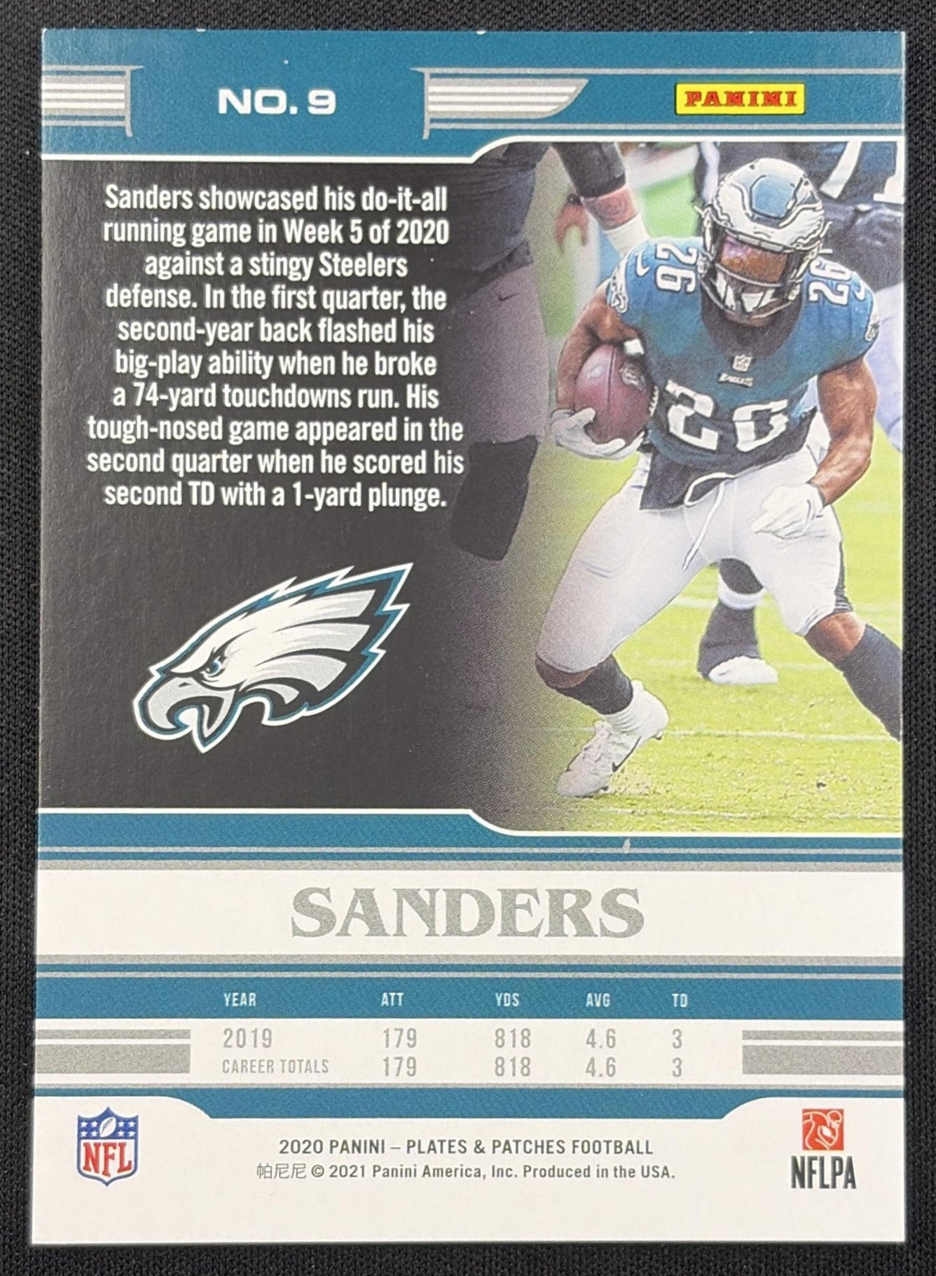 Miles Sanders 2020 Panini Plates & Patches Blue /60 Eagles