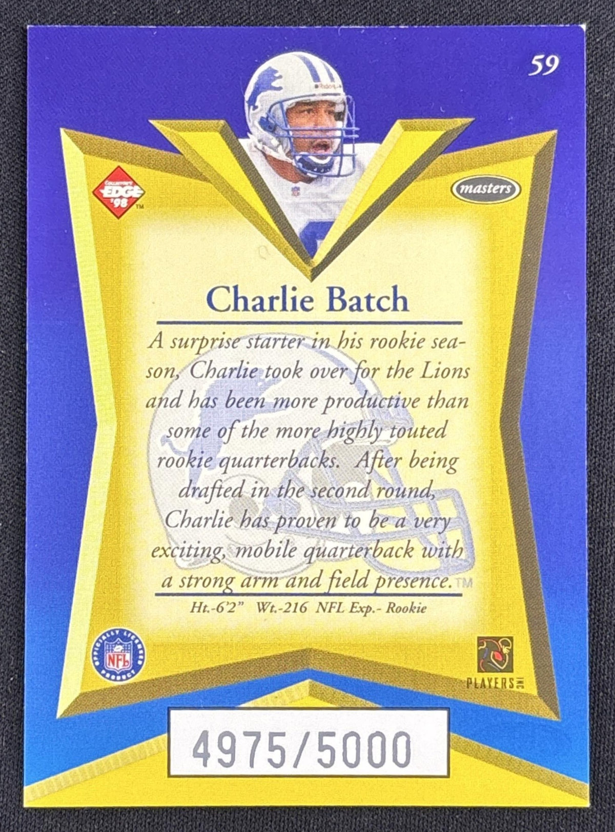 Charlie Batch 1999 Collector's Edge Masters /5000 Lions