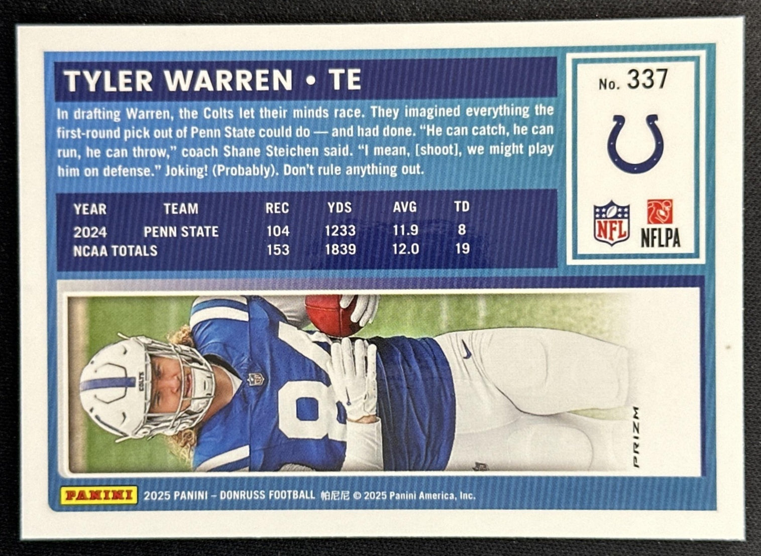 Tyler Warren 2025 Panini Donruss Optic Rated Rookie Preview Pink Colts