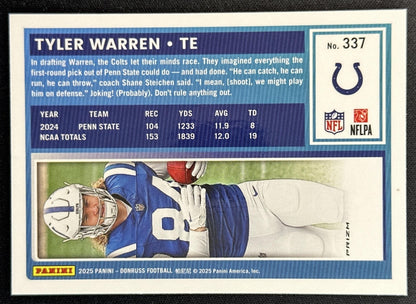 Tyler Warren 2025 Panini Donruss Optic Rated Rookie Preview Pink Colts