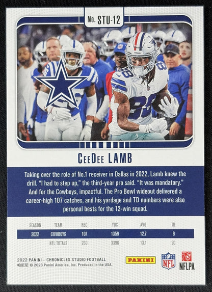 CeeDee Lamb 2022 Panini Chronicles Studio Red /99 Cowboys back
