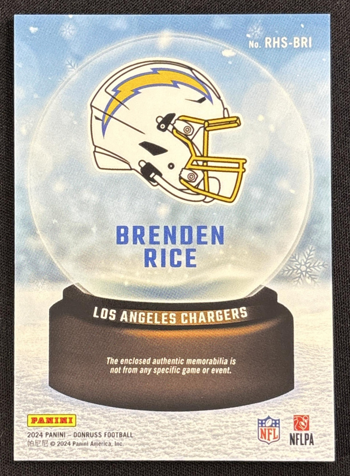 Brenden Rice 2024 Panini Donruss Rookie Holiday Sweater Chargers