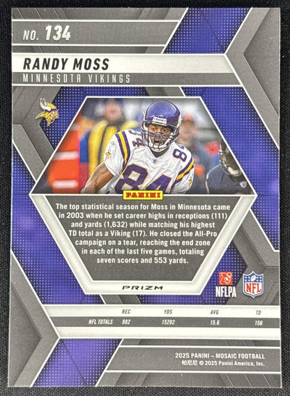 Randy Moss 2025 Panini Mosaic Reactive Purple Prizm Vikings