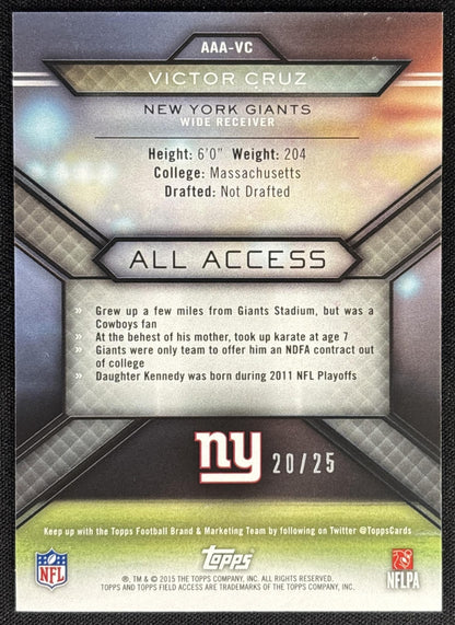 Victor Cruz 2015 Topps Field Access All Purple /25 Giants Sports Trading Card