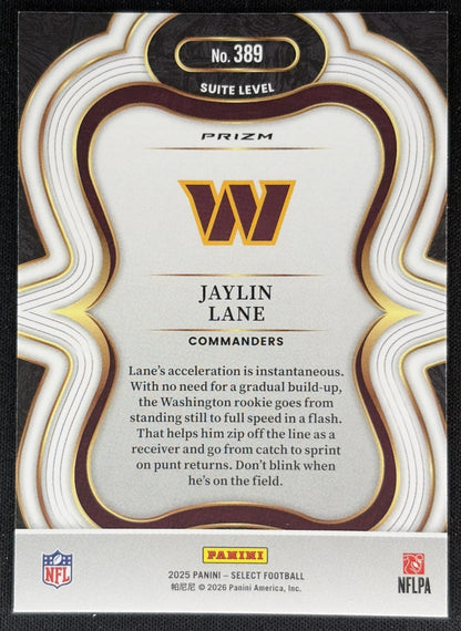 Jaylin Lane 2025 Panini Select Suite Level Silver Prizm Commanders Sports Trading Cards