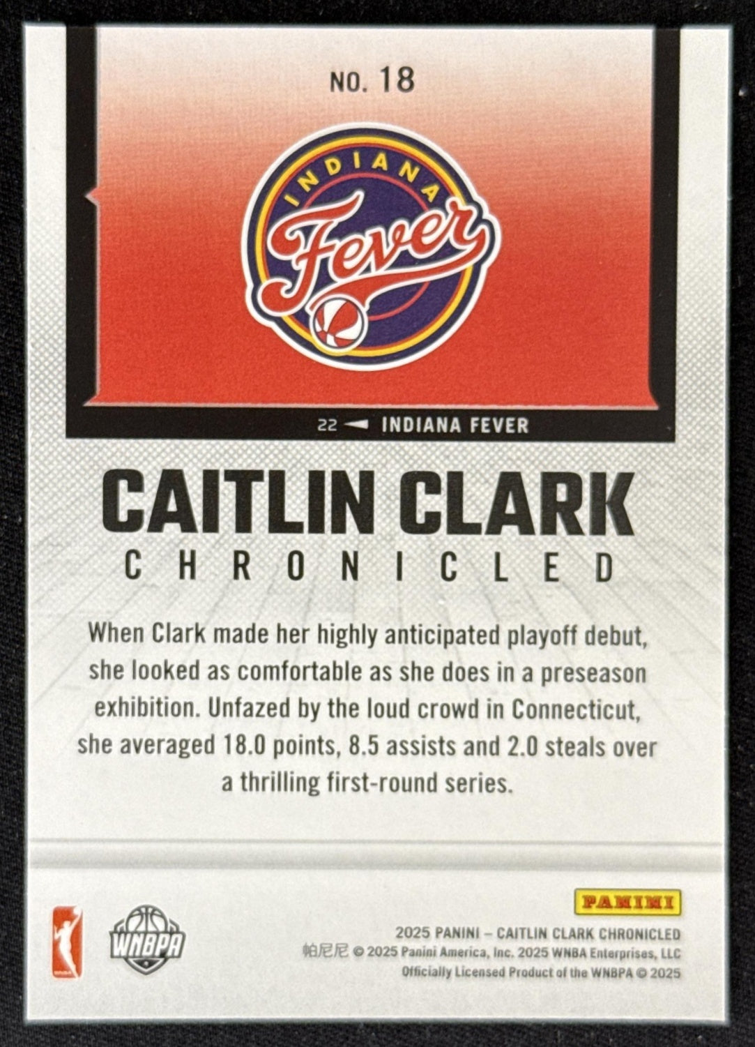 Caitlin Clark 2025 Panini Chronicled WNBA Fever18 Sports Trading Card