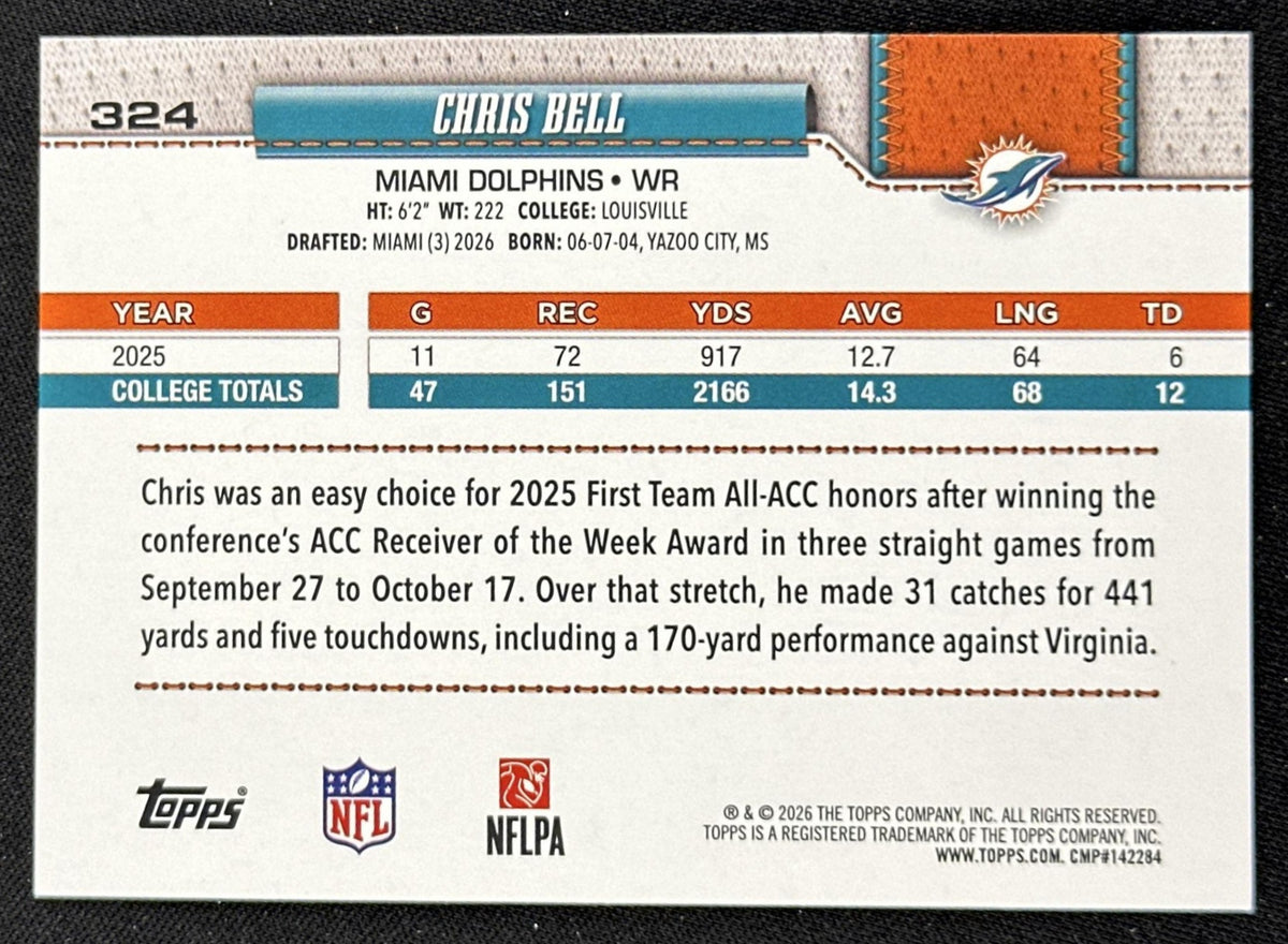 Chris Bell 2026 Topps Flagship Fanatics Foil Dolphins