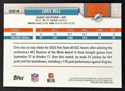 Chris Bell 2026 Topps Flagship Fanatics Foil Dolphins