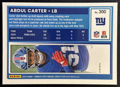 Abdul Carter 2025 Panini Donruss Optic Rated Rookie Pink Prizm Giants Football