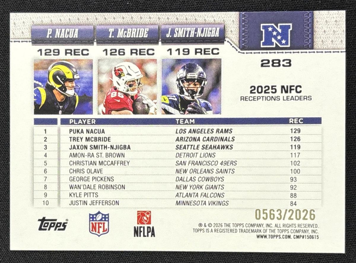 Trey McBride Puka Nacua Jaxon Smith-Njigba 2026 Topps Gold /2026 Rams Cardinals Seahawks