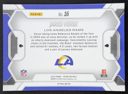 Jared Verse 2025 Panini Prizm Lockdown No Huddle Rams Los Angeles Rams
