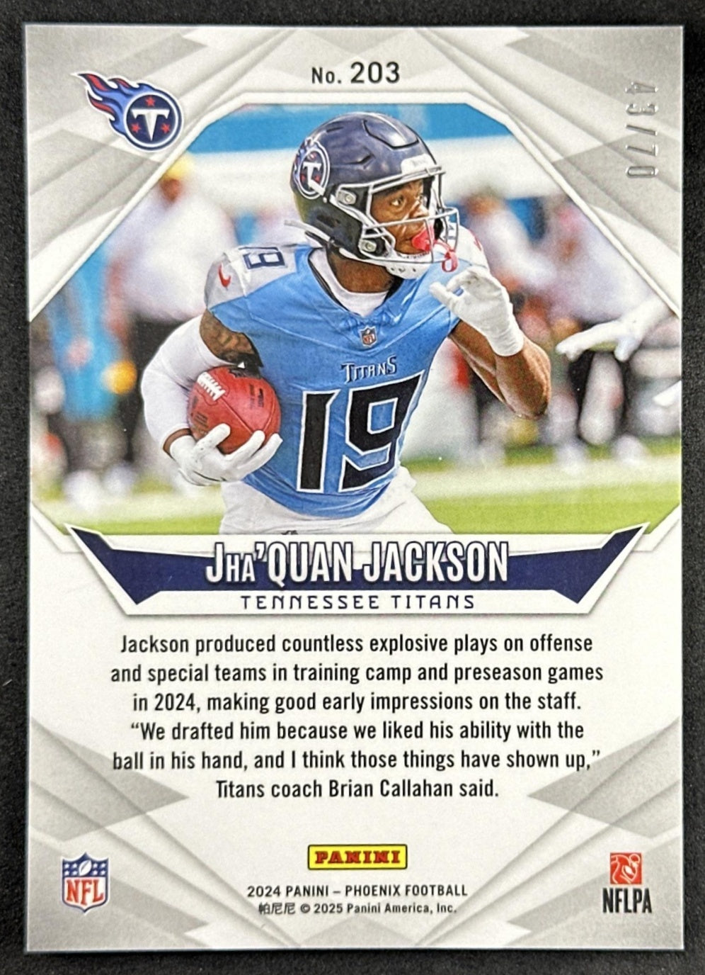 Jha'Quan Jackson 2024 Panini Phoenix Blue Hyper /70 Titans Sports Trading Card