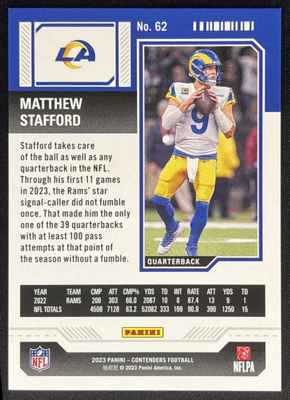 Matthew Stafford 2023 Panini Contenders Divisional Ticket /149 Rams Sports Trading Card