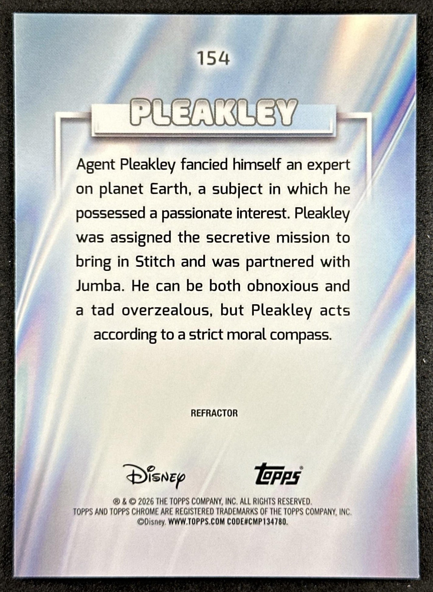 Pleakley 2026 Topps Chrome Disney Refractor Lilo & Stitch Back