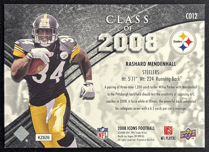 Rashard Mendenhall 2008 Upper Deck Icons Class of Silver /750 Steelers back