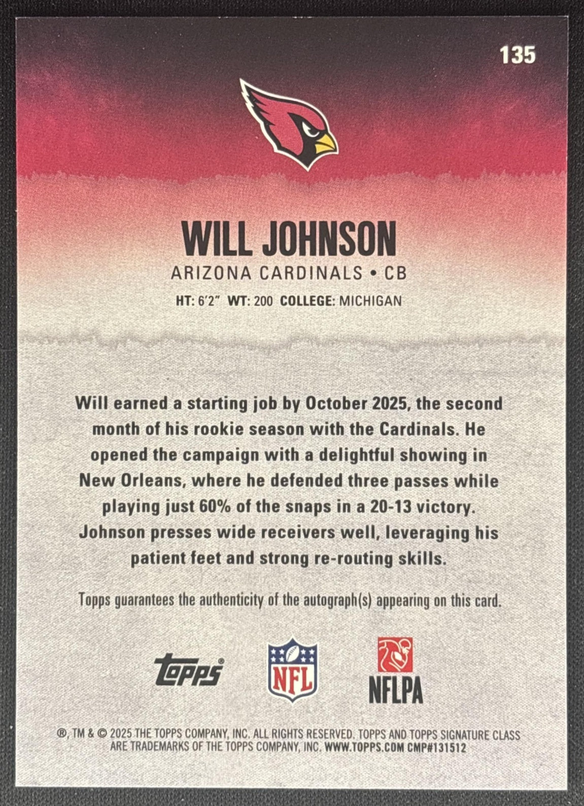 Will Johnson 2025 Topps Signature Class Rookie Auto Cardinals Sports Trading Cards