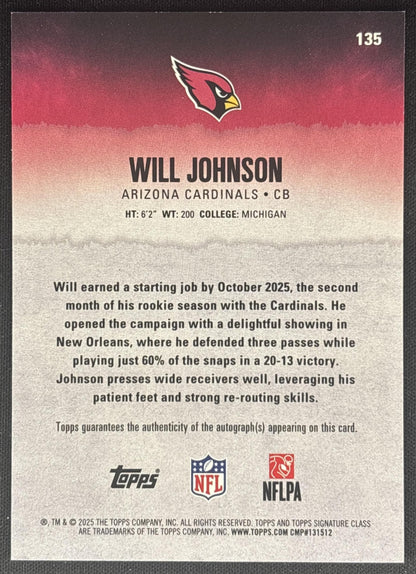 Will Johnson 2025 Topps Signature Class Rookie Auto Cardinals Sports Trading Cards