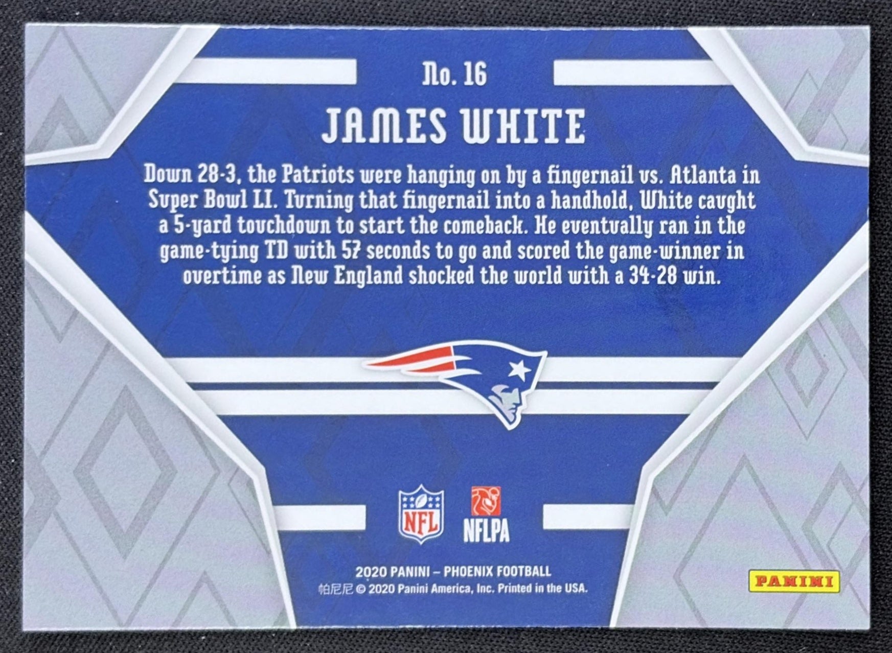 James White 2020 Panini Phoenix Game Over Patriots