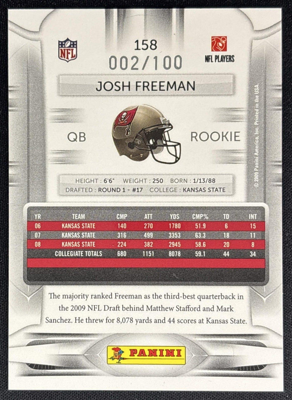 Josh Freeman 2009 Panini Playoff Prestige Xtra Points Red /100 Buccaneers back